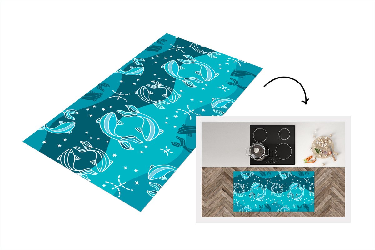 KitchenYeah Keukenloper - Loper keuken - Vissen - Zodiac - Design - 120x60 cm - Keukenloper vinyl Multicolor