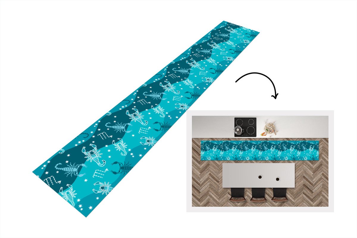 KitchenYeah Keukenloper - Loper keuken - Schorpioen - Zodiac - Patroon - 300x50 cm - Keukenloper vinyl Multicolor
