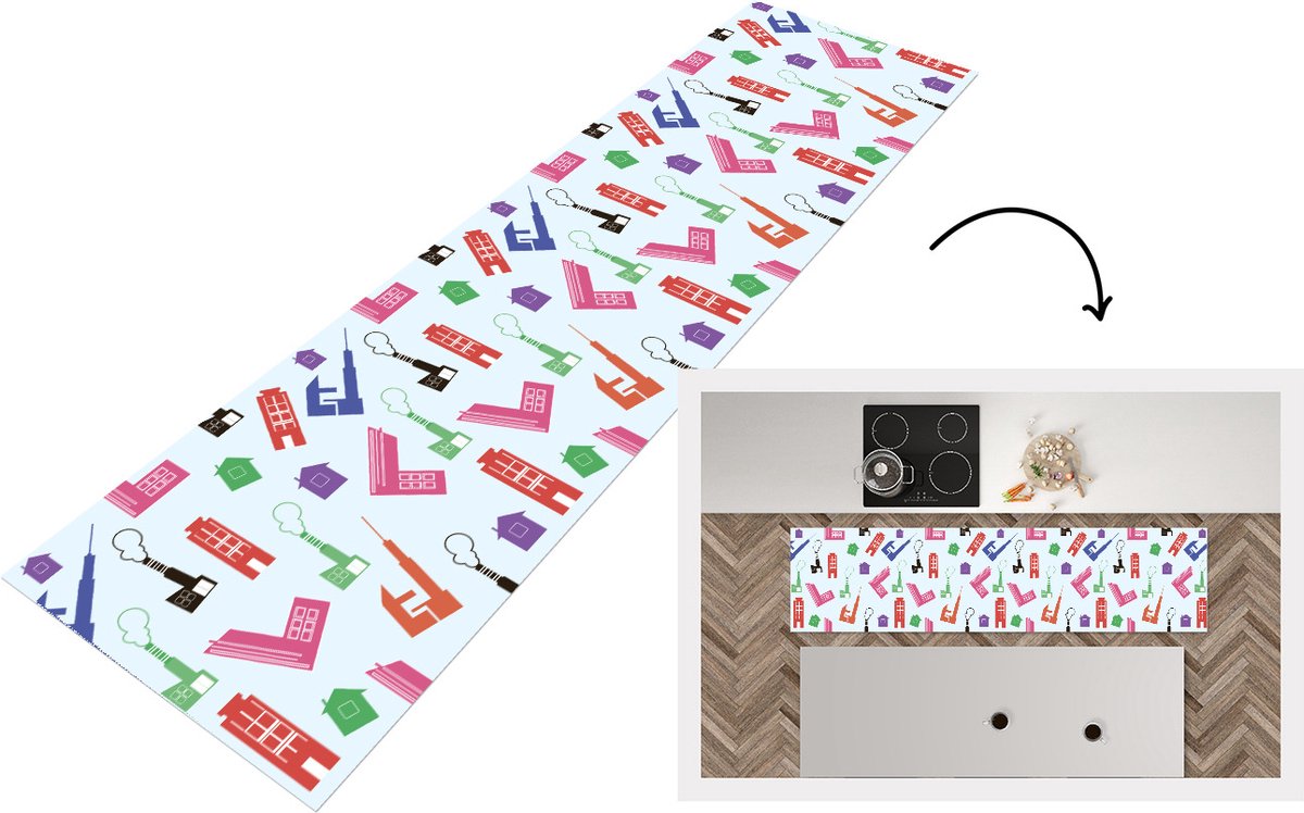 KitchenYeah Keukenloper - Loper keuken - Patronen - Fabriek - Huis - Keukenloper vinyl multicolor, foto 2