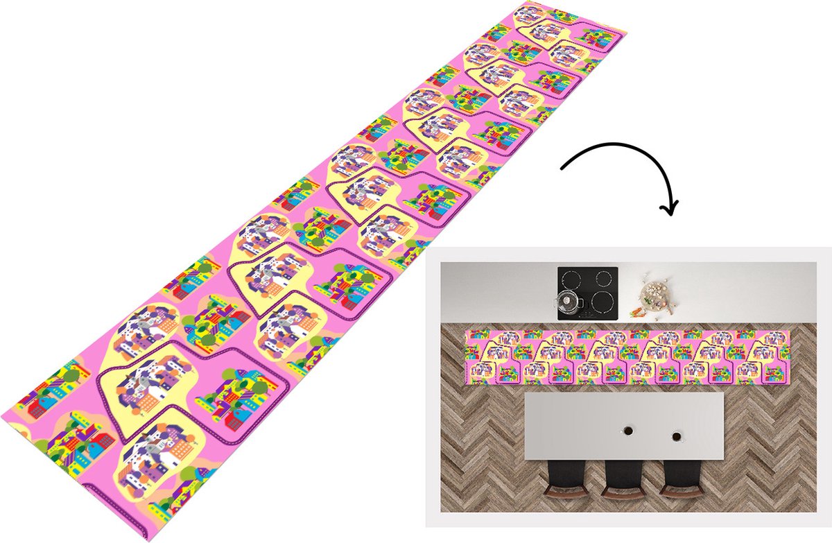 KitchenYeah Keukenloper - Loper keuken - Skyline - Patronen - Roze - Keukenloper vinyl, foto 5