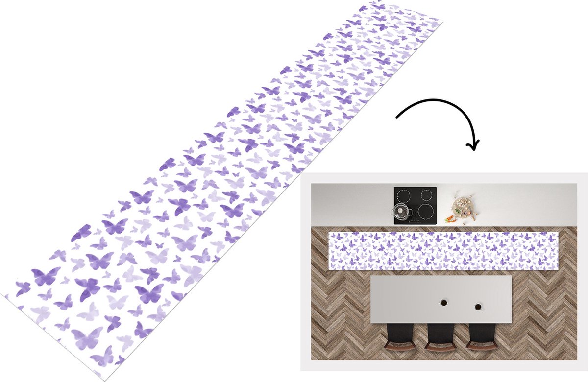 KitchenYeah Keukenloper - Loper keuken - Vlinder - Paars - Patronen - Keukenloper vinyl, foto 4