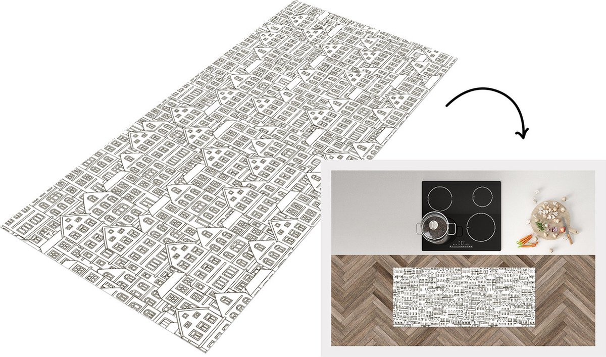 KitchenYeah Keukenloper - Loper keuken - Huis - Patronen - Skyline - 120x50 cm - Keukenloper vinyl Multicolor