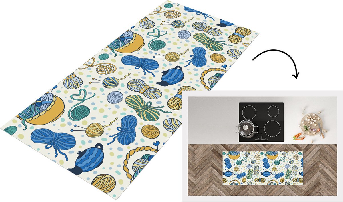 KitchenYeah Keukenloper - Loper keuken - Breien - Patronen - Wol - 120x50 cm - Keukenloper vinyl Multicolor