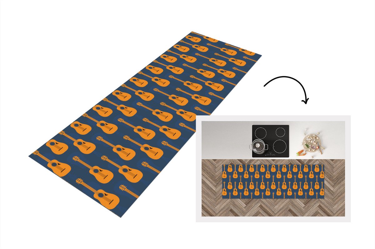 KitchenYeah Keukenloper - Loper keuken - Gitaar - Patronen - Muziek - 150x50 cm - Keukenloper vinyl Multicolor
