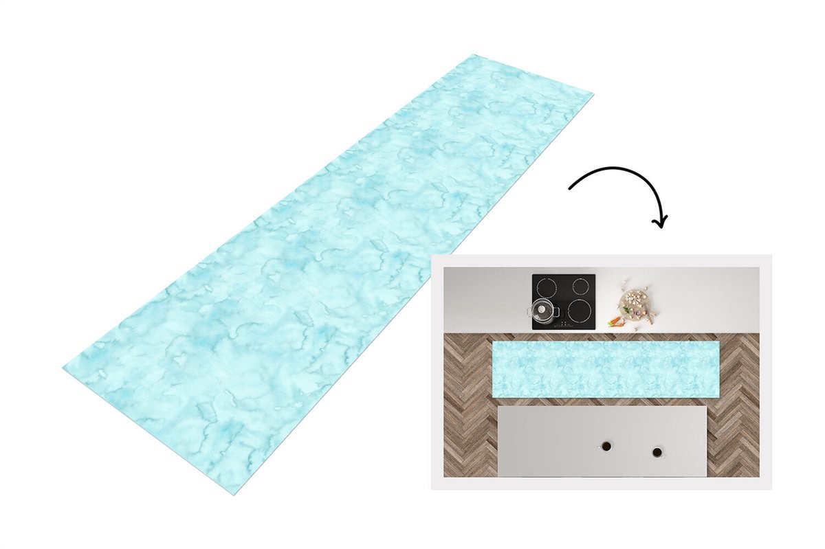 KitchenYeah Keukenloper - Loper keuken - Waterverf - Patronen - Marmer - 200x50 cm - Keukenloper vinyl Multicolor