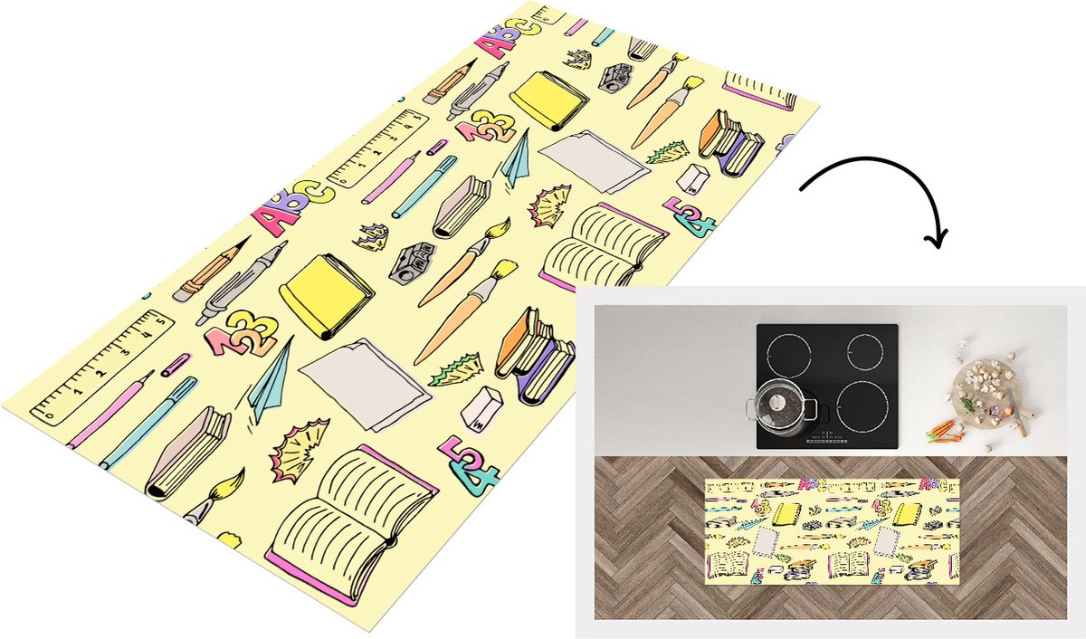 KitchenYeah Keukenloper - Loper keuken - School - Patronen - Potlood - 120x50 cm - Keukenloper vinyl Multicolor