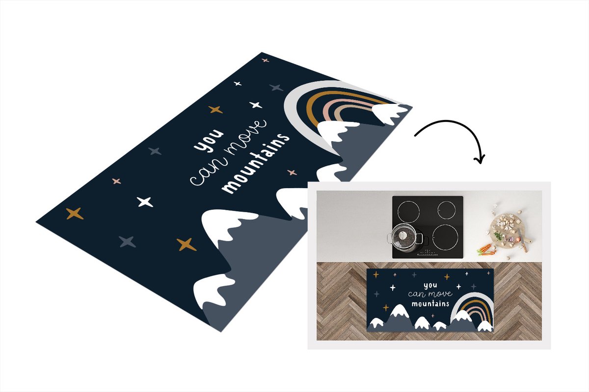 KitchenYeah Keukenloper - Loper keuken - Quotes - Spreuken - Kinderen - You can move mountains - 120x60 cm - Keukenloper vinyl Multicolor