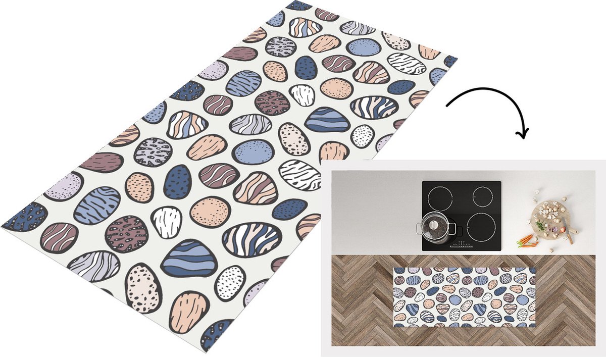 KitchenYeah Keukenloper - Loper keuken - Stenen - Patronen - Zen - 120x50 cm - Keukenloper vinyl Multicolor