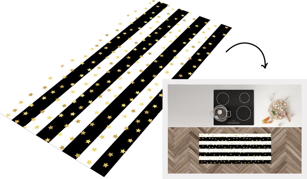 KitchenYeah Keukenloper - Loper keuken - Sterren - Goud - Confetti - Patronen - 120x50 cm - Keukenloper vinyl Multicolor