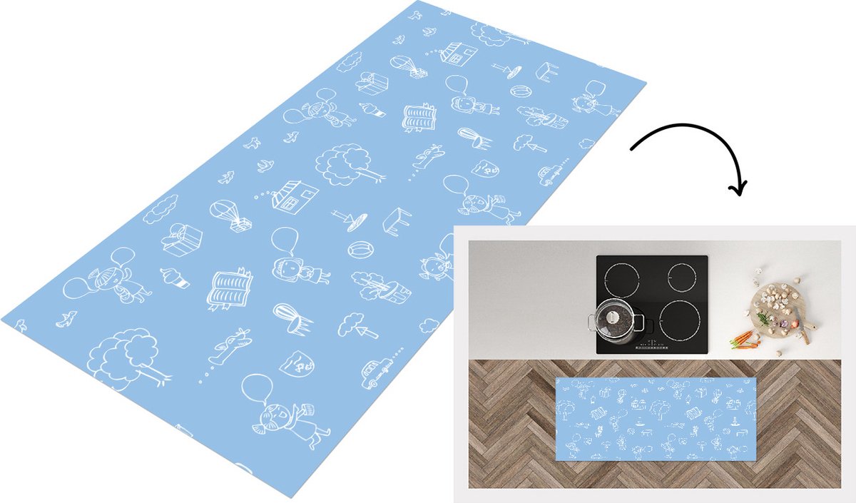 KitchenYeah Keukenloper - Loper keuken - Patronen - Geboorte - Blauw - Keukenloper vinyl Multicolor