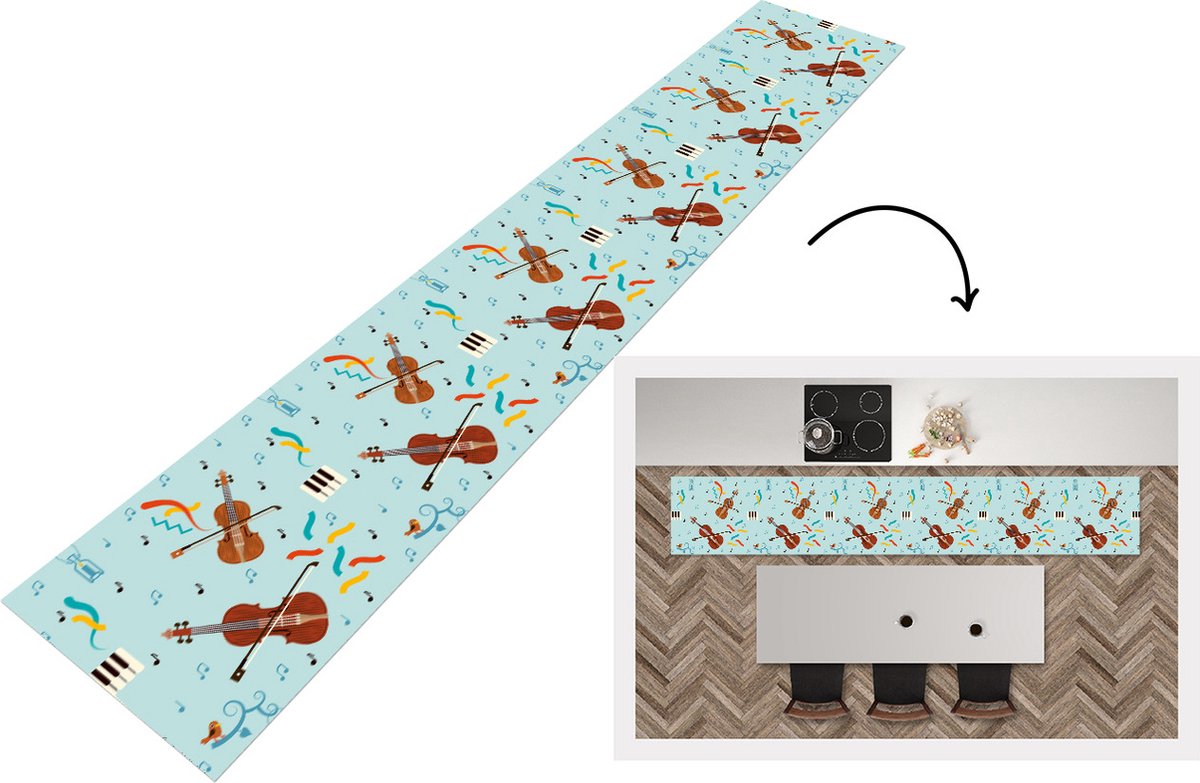 KitchenYeah Keukenloper - Loper keuken - Muziek - Cello - Noten - 300x50 cm - Keukenloper vinyl Multicolor