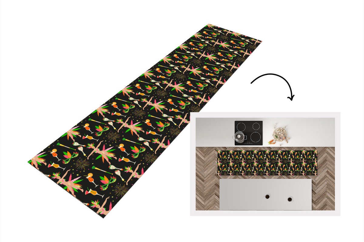 KitchenYeah Keukenloper - Loper keuken - Brazilië - Carnaval - Patroon - 240x60 cm - Keukenloper vinyl Multicolor
