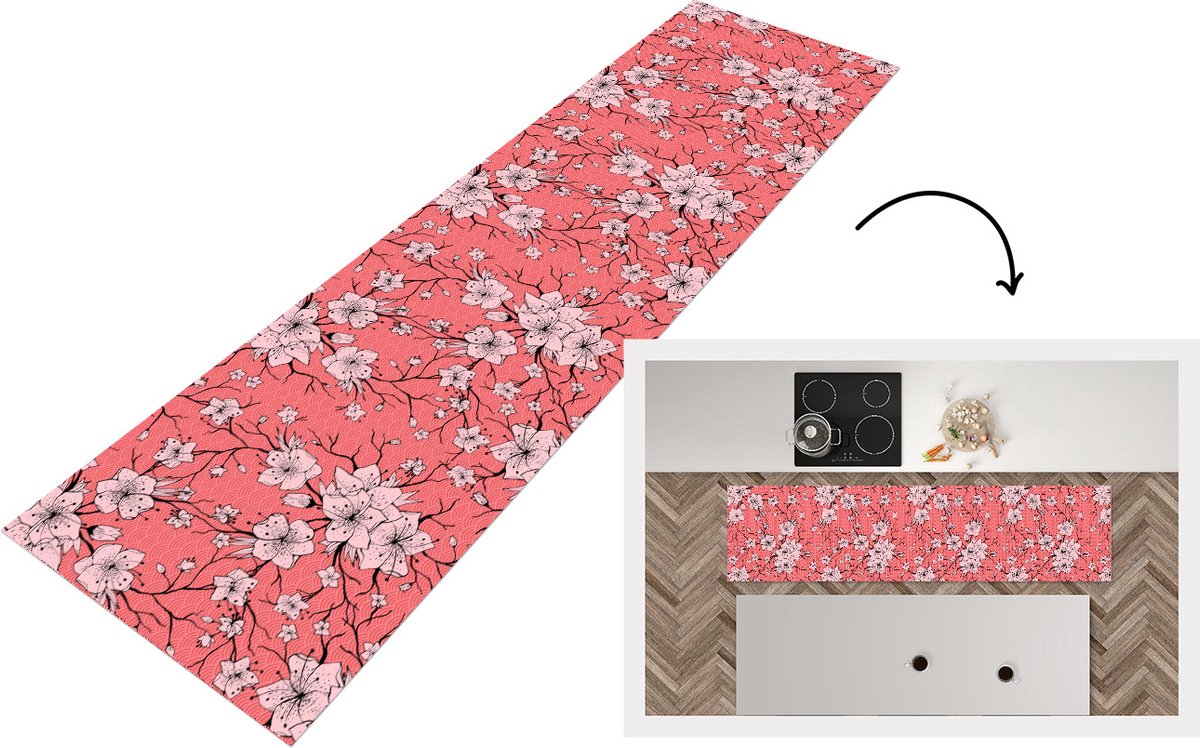 KitchenYeah Keukenloper - Loper keuken - Patronen - Bloemen - Japan - 240x60 cm - Keukenloper vinyl Multicolor