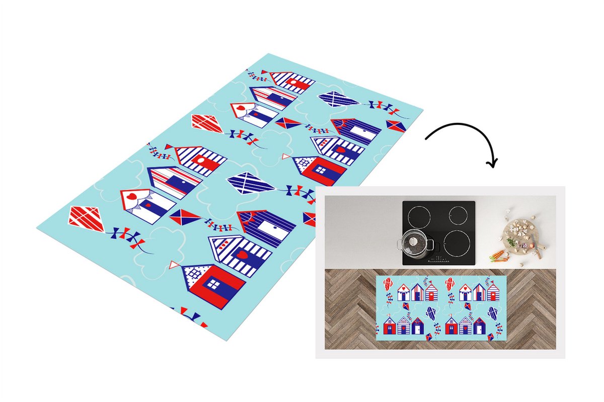 KitchenYeah Keukenloper - Loper keuken - Strand - Vlieger - Patronen - 120x60 cm - Keukenloper vinyl Multicolor