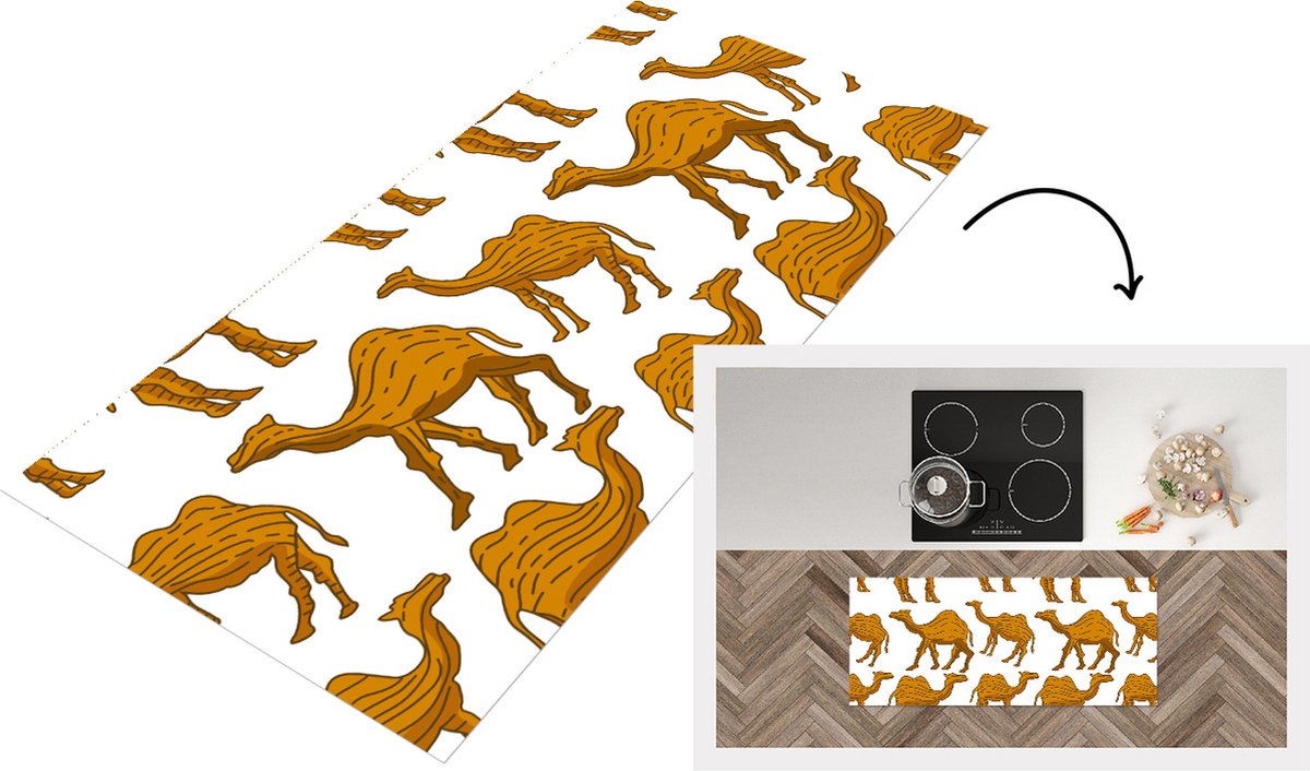 KitchenYeah Keukenloper - Loper keuken - Kameel - Hout - Patronen - Keukenloper vinyl Multicolor