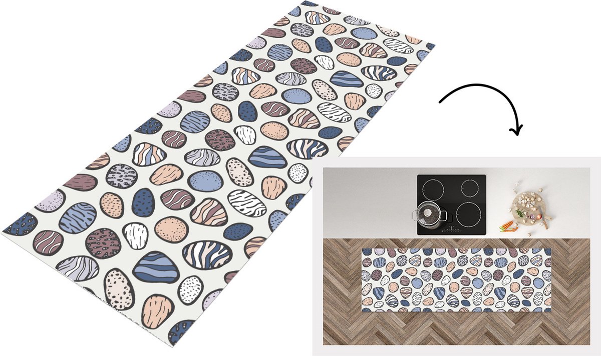KitchenYeah Keukenloper - Loper keuken - Stenen - Patronen - Zen - 180x60 cm - Keukenloper vinyl Multicolor