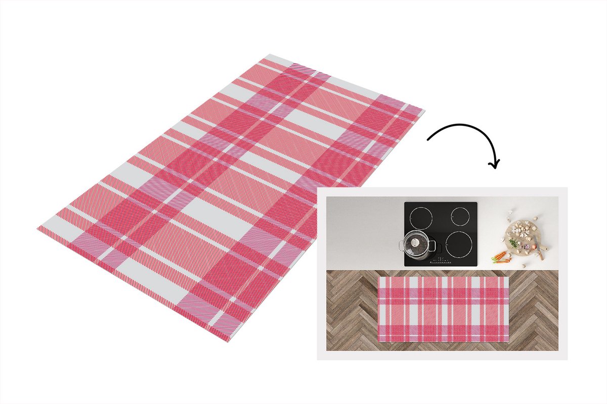 KitchenYeah Keukenloper - Loper keuken - Plaid - Roze - Patronen - 120x60 cm - Keukenloper vinyl Multicolor