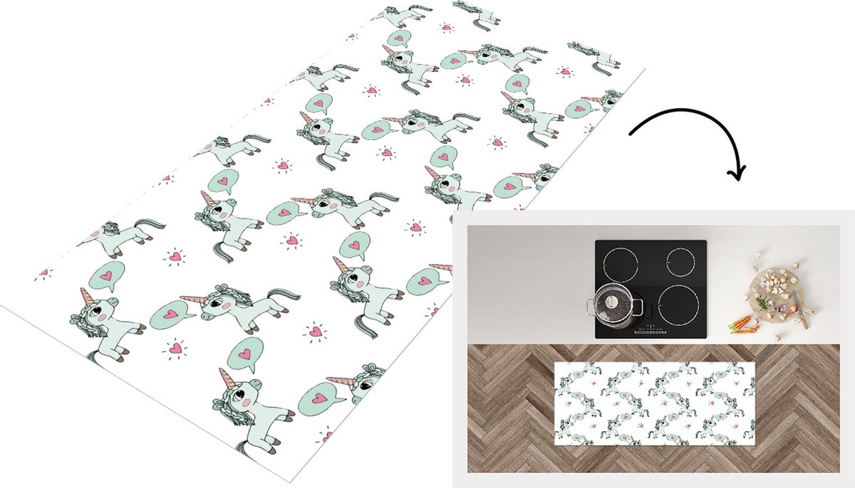 KitchenYeah Keukenloper - Loper keuken - Unicorn - Patronen - Kind - 120x50 cm - Keukenloper vinyl Multicolor