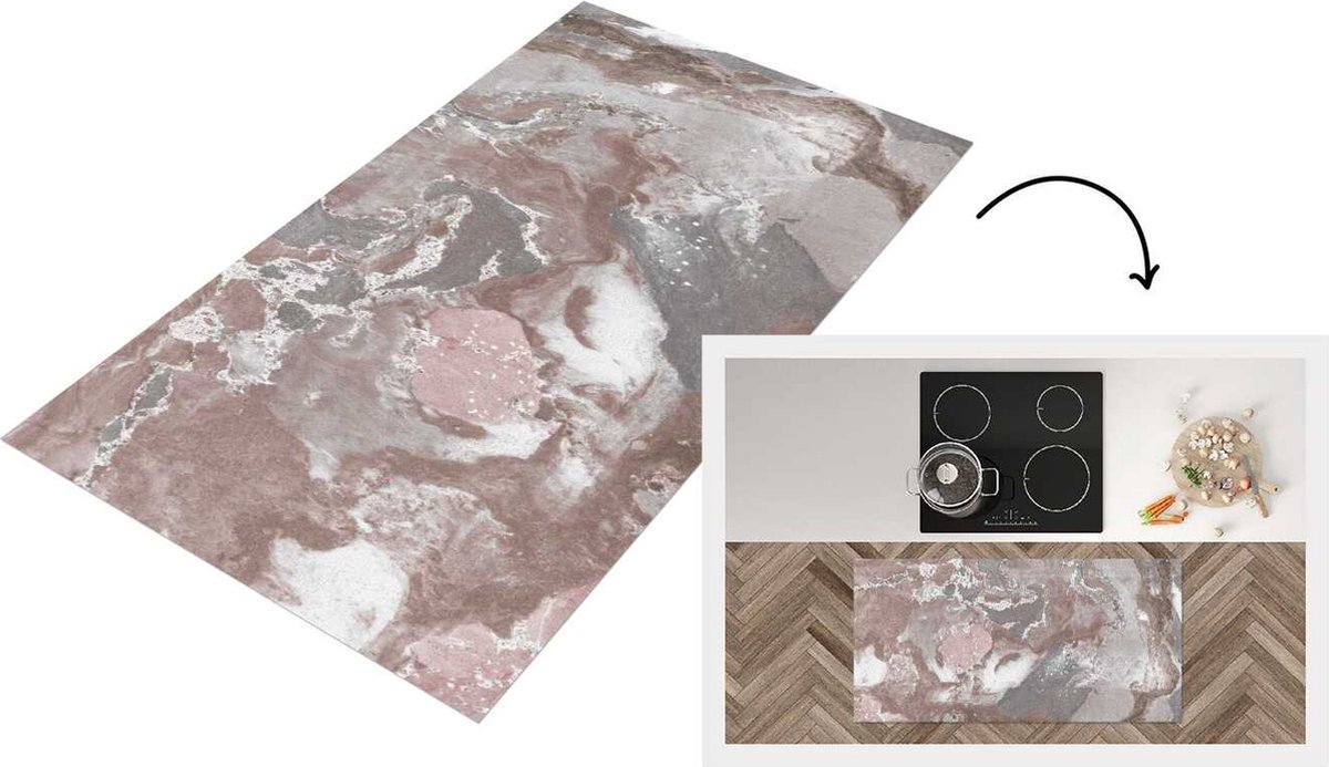 KitchenYeah Keukenloper - Loper keuken - Graniet - Rood - Kristal - 120x60 cm - Keukenloper vinyl Multicolor