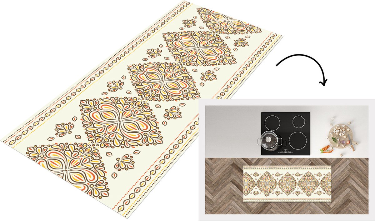 KitchenYeah Keukenloper - Loper keuken - Boho - Goud - Design - Luxe - Keukenloper vinyl Multicolor