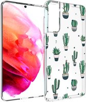 iMoshion Hoesje Geschikt voor Samsung Galaxy S21 FE Hoesje Siliconen - iMoshion Design hoesje - Transparant / Allover Cactus