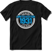 1931 Limited Edition | Feest Kado T-Shirt Heren - Dames | Wit - Blauw | Perfect Verjaardag Cadeau Shirt | Grappige Spreuken - Zinnen - Teksten | Maat 3XL