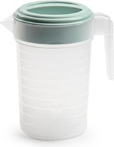 Waterkan/sapkan transparant/mintgroen met deksel 1 liter kunststof - Smalle schenkkan die in de koelkastdeur past