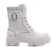 WELOVESHOES® Veterboots met Hak - Imitatieleer - Wit - Maat 40