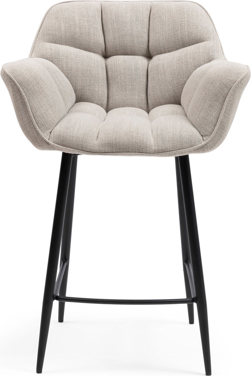 Riviera Maison Barkruk Met Rugleuning - Carnaby Counter Chair Mouliné - Linnen - Naturel