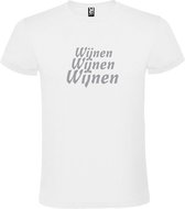 Wit  T shirt met  print van "Wijnen Wijnen Wijnen " print Zilver size XS