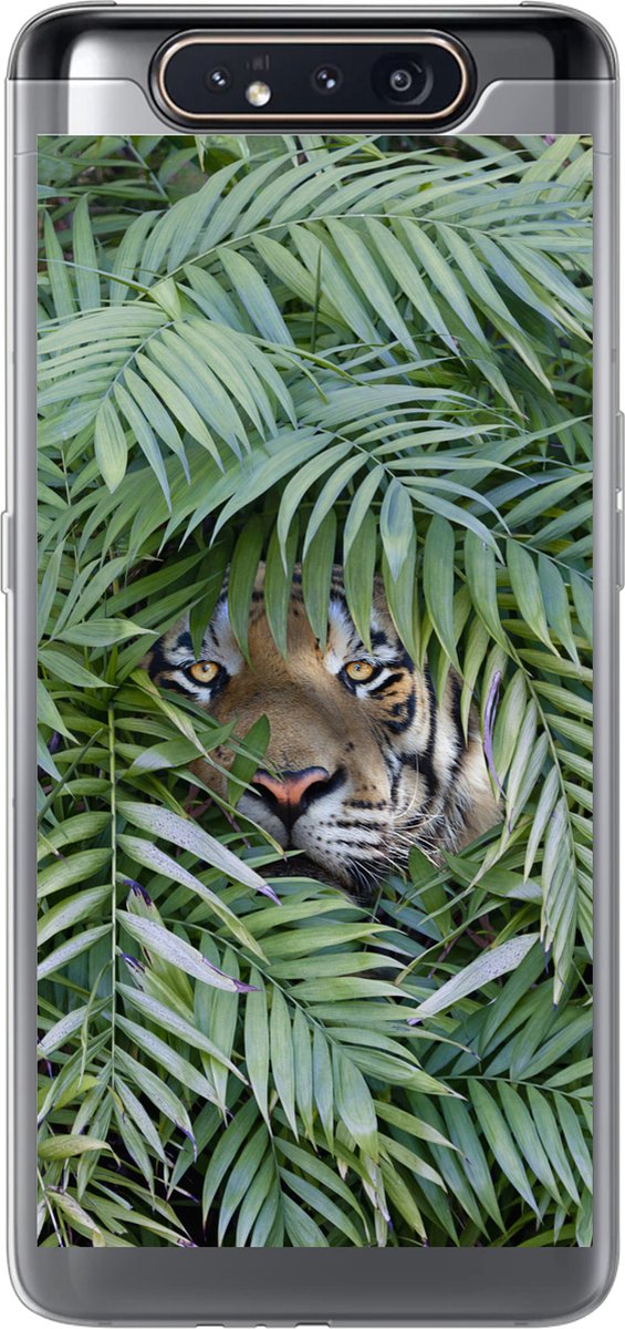 Telefoonhoesje Geschikt voor Samsung Galaxy A80 hoesje - Tijger - Bladeren - Varen - Siliconen Telefoonhoesje Telefoonhoesje