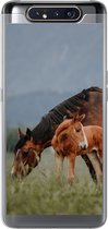 Geschikt voor Samsung Galaxy A80 hoesje - Paarden - Veulen - Natuur - Siliconen Telefoonhoesje