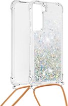 Lunso - Backcover hoes met koord - Samsung Galaxy S22 - Glitter Goud Zilver