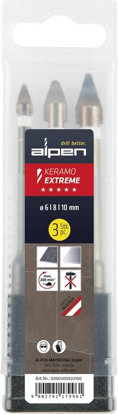 Alpen Keramo extreme Box 0000300003100 Glasboorset 6 mm, 8 mm, 10 mm Cilinderschacht 1 stuk(s)