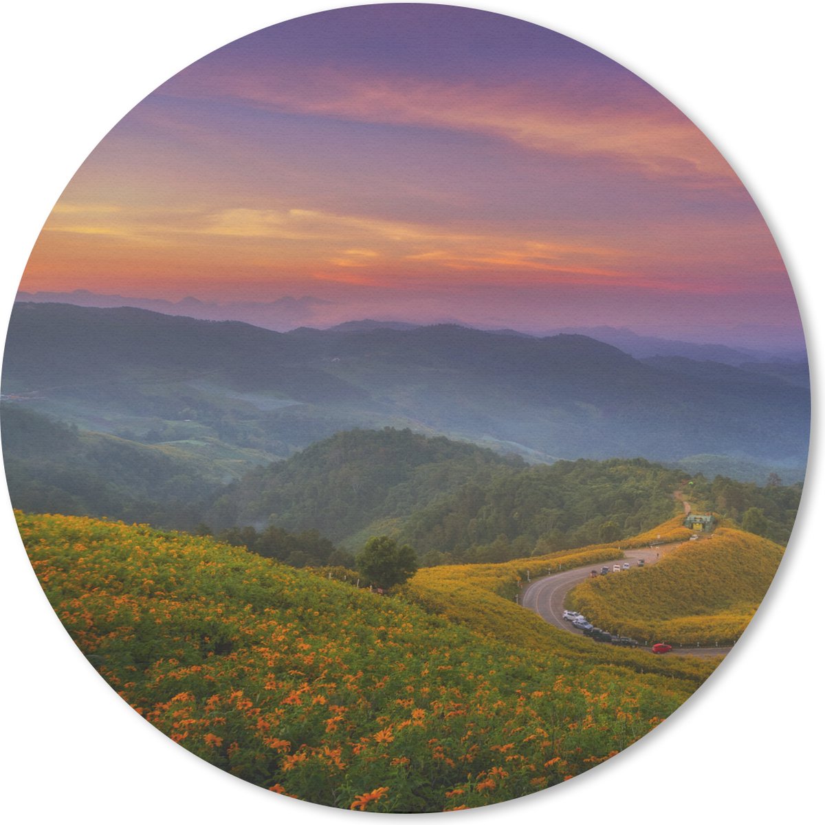 Muismat rond 50x50 cm - Mousepad Bergen - Kleuren - Pastel - Ronde muismatten