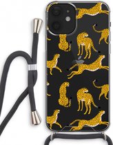 Case Company® - iPhone 12 mini hoesje met Koord - Luipaard - Telefoonhoesje met Zwart Koord - Extra Bescherming aan alle Kanten en Over de Schermrand