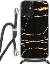 Case Company® - iPhone 12 hoesje met Koord - Gouden marmer - Telefoonhoesje met Zwart Koord - Extra Bescherming aan alle Kanten en Over de Schermrand