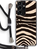 Case Company® - Samsung Galaxy S21 Ultra hoesje met Koord - Arizona Zebra - Telefoonhoesje met Zwart Koord - Bescherming aan alle Kanten en Over de Schermrand