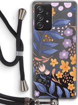 Case Company® - Samsung Galaxy A52 hoesje met Koord - Flowers with blue leaves - Telefoonhoesje met Zwart Koord - Bescherming aan alle Kanten en Over de Schermrand