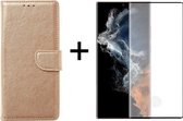 Samsung S22 Ultra Hoesje - Samsung Galaxy S22 Ultra hoesje bookcase goud wallet case portemonnee hoes cover hoesjes - 1x Samsung S22 Ultra screenprotector