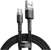 Baseus USB-C Data- en Laadkabel - 2.4A Snellader Kabel - 1 Meter - Fast en Quick Charge Oplaadkabel - Type C Naar USB-A - Oplaadsnoer Telefoon - Laptop - Gevlochten Nylon - Zwart G