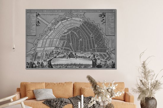 Décoration murale Métal - Peinture Aluminium Industriel - Plan de ville - Amsterdam - Vintage - 150x100 cm - Dibond - Photo sur aluminium - Décoration murale industrielle - Pour le salon / chambre