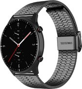 Stalen Smartwatch bandje - Geschikt voor Strap-it Amazfit GTR 2 roestvrij stalen band - zwart - GTR 2 - 22mm - Strap-it Horlogeband / Polsband / Armband