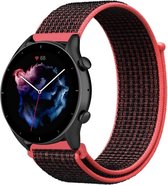 Nylon Smartwatch bandje - Geschikt voor  Amazfit GTR 3 - Pro nylon band - zwart/rood - GTR 3 & GTR 3 Pro - Strap-it Horlogeband / Polsband / Armband