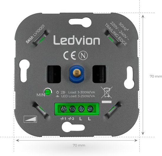 Gradateur LED Ledvion 3-250 Watt 220-240V - Coupure de phase - Universel - Complet