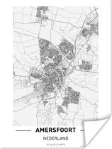 Poster Stadskaart - Amersfoort - Zwart - Wit - 90x120 cm - Plattegrond