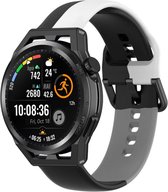 Siliconen Smartwatch bandje - Geschikt voor Strap-it Huawei Watch GT Runner triple sport band - zwart-wit-grijs - GT Runner - 22mm - Strap-it Horlogeband / Polsband / Armband