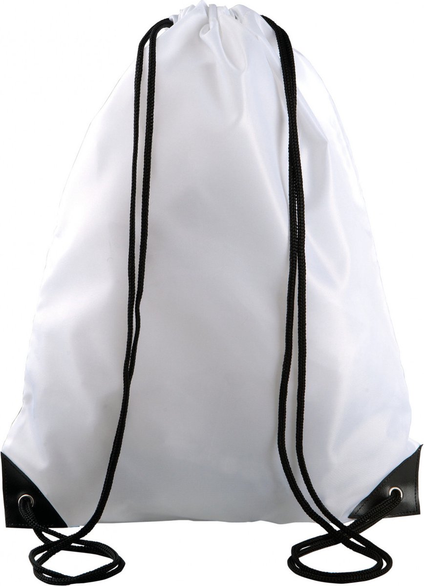 4x stuks sport gymtas/draagtas in kleur wit met handig rijgkoord 34 x 44 cm van polyester en verstevigde hoeken