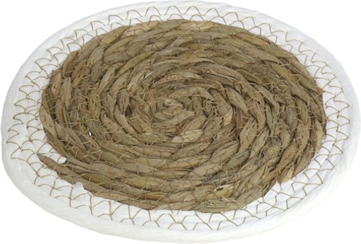Pannenonderzetter - Set van 2x stuks - zeegras - rond - 20x20 cm - naturel/wit - stevig - decoratief