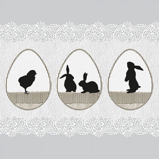 20x Pasen thema tafel servetten in paashaas/kuiken thema grijs 33 x 33 cm - Van papier